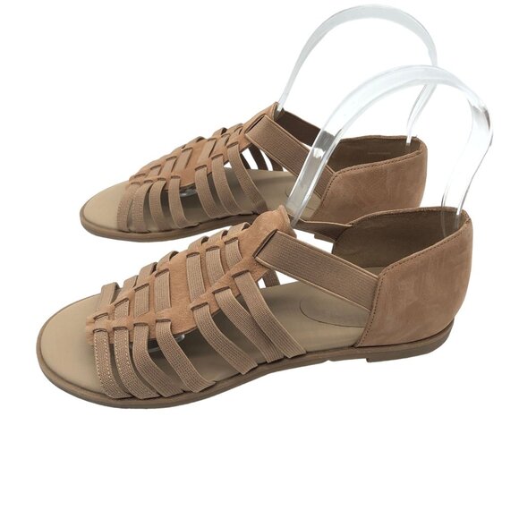Eileen Fisher Rato Elastic Tan Nubuck Gladiator Sandals Flats Size 5 - Picture 3 of 6